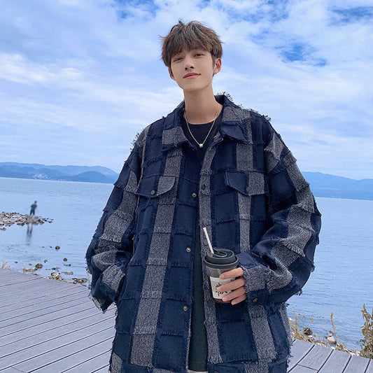 Plaid Tassel Vintage Coat for Men – Soulmate Streetwear | same ANTHEM - Navy Blue / M