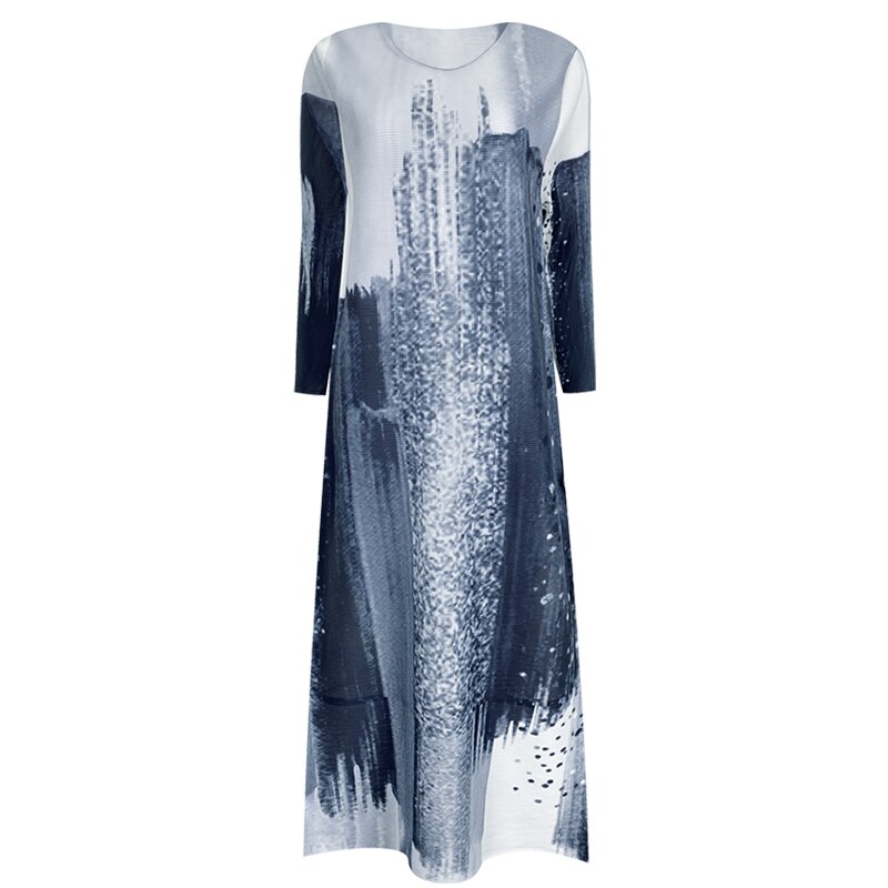 Pleated Ink Print Dress – Fall Fairytale Streetwear | same ANTHEM. - Gray / One Size