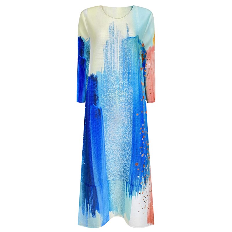 Pleated Ink Print Dress – Fall Fairytale Streetwear | same ANTHEM. - Sky Blue / One Size