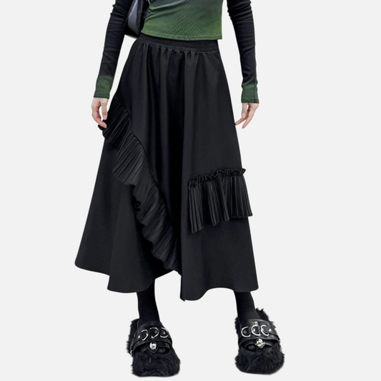 Pleated Midi Skirt Women | Loose & Slimming Japanese Style | same ANTHEM - Black / One size
