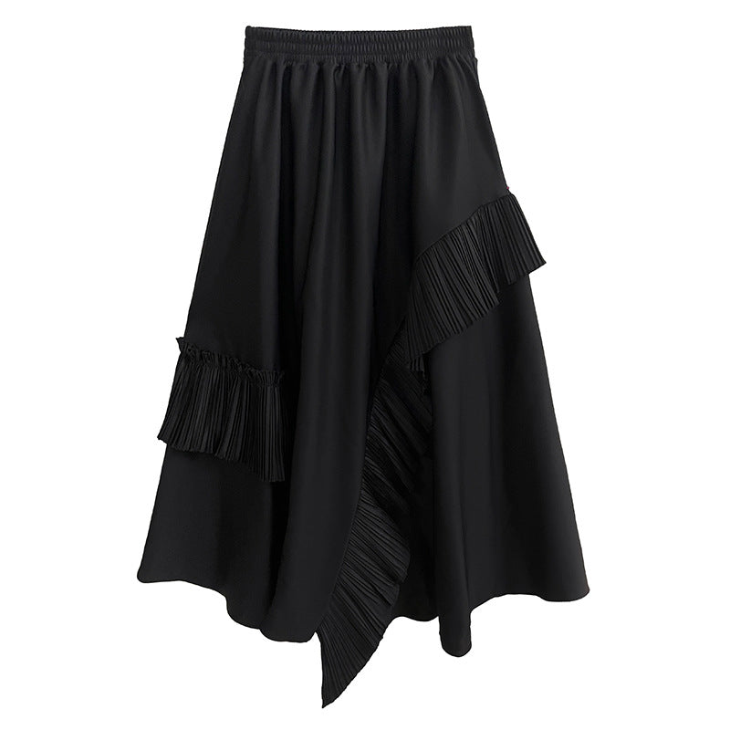 Pleated Midi Skirt Women | Loose & Slimming Japanese Style | same ANTHEM - Black / One size