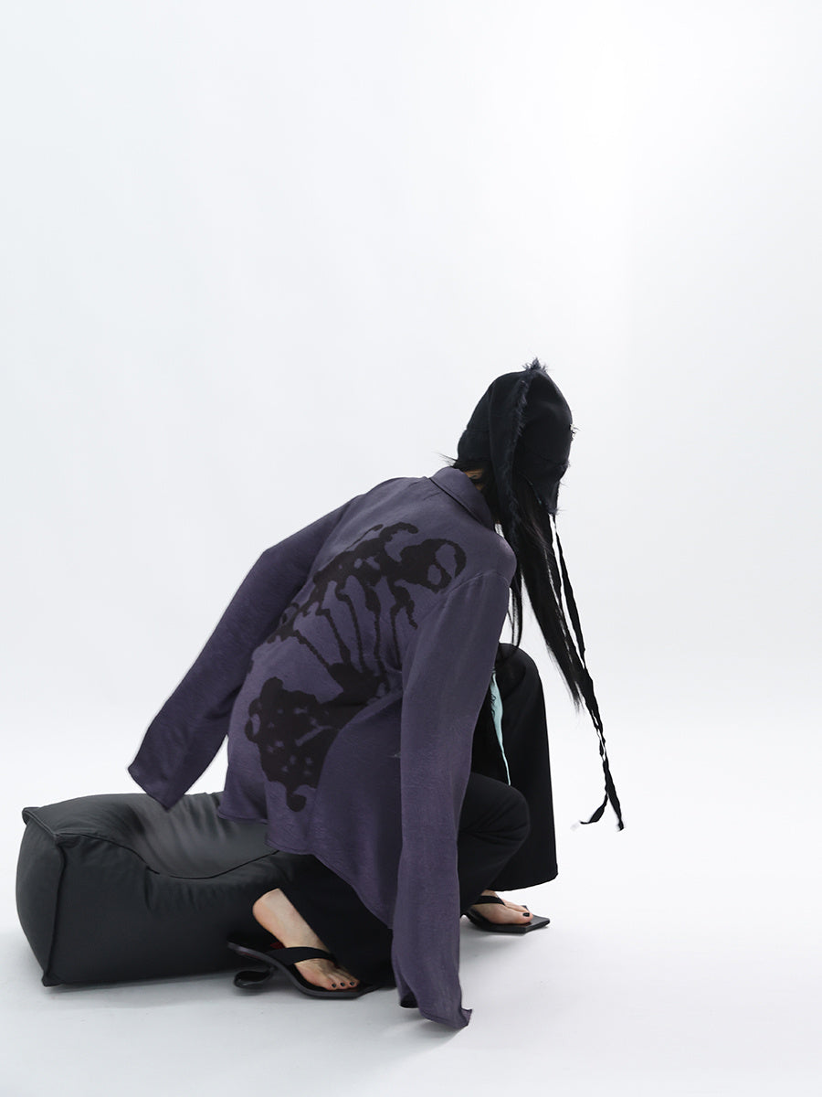 Pleated Satin Purple Shirt | same ANTHEM. Vintage Lace-up Streetwear for Lovers