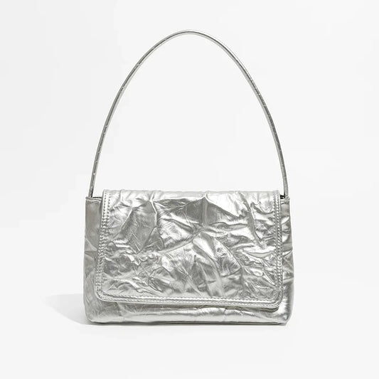 Pleated Silver Flap Shoulder Bag – Chic Soulmate Accessory | same ANTHEM.