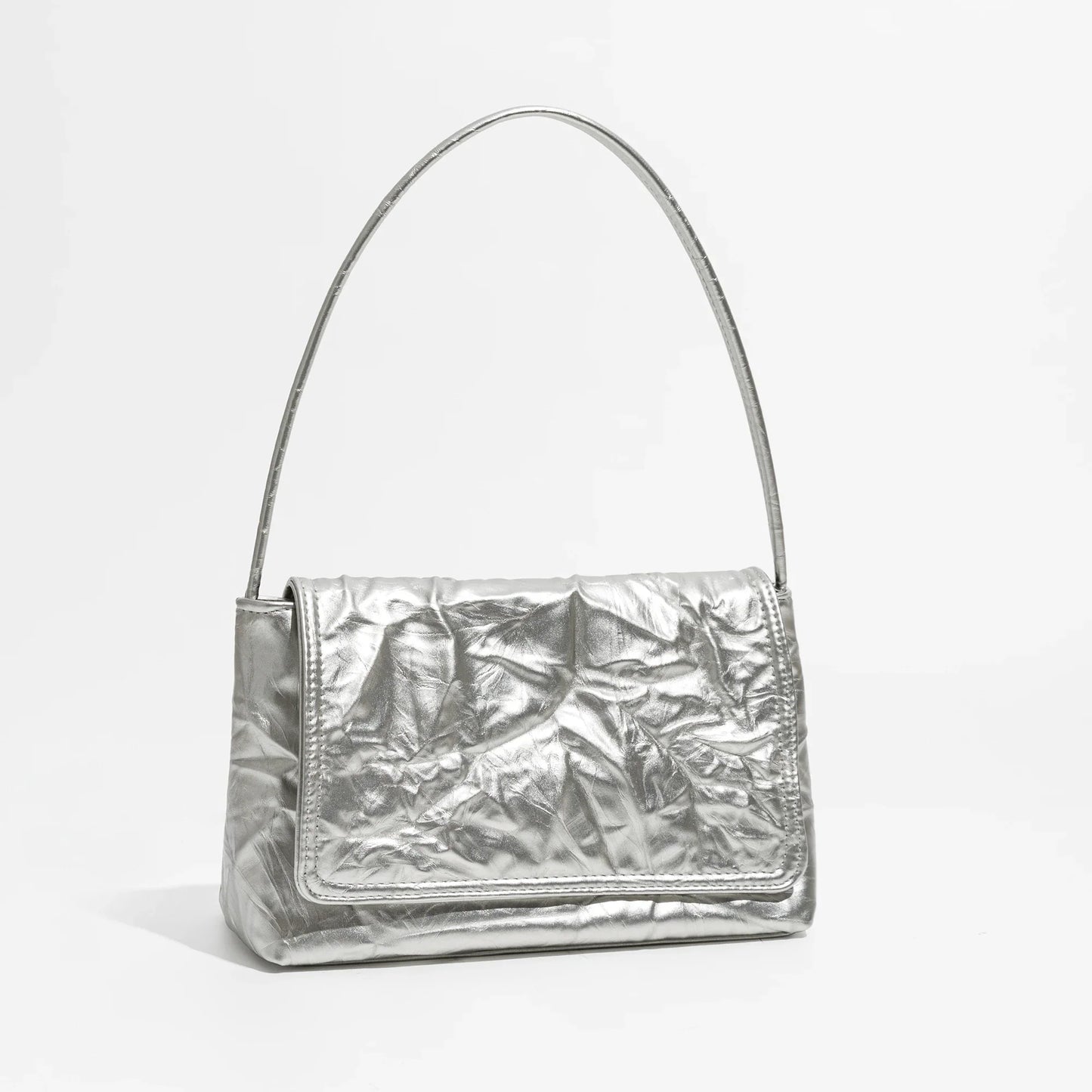 Pleated Silver Flap Shoulder Bag – Chic Soulmate Accessory | same ANTHEM.