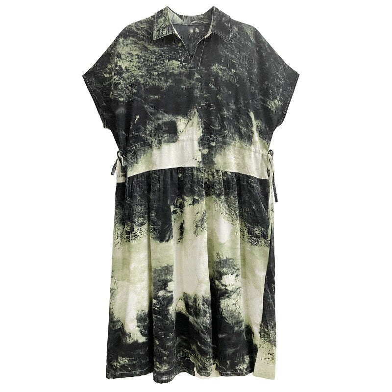 Printed Casual Summer Dress – French & Japanese Streetwear Style | same ANTHEM - green / One Size