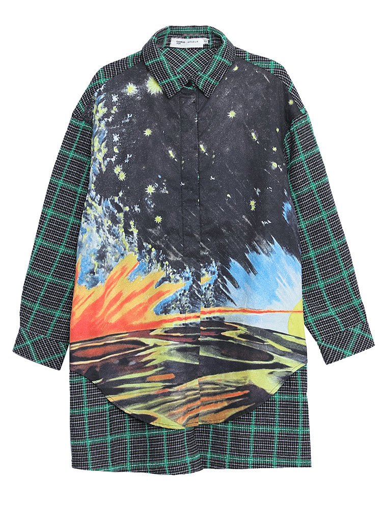 Printed Lapel Designer Shirt – Mid-Length Soulmate Streetwear | same ANTHEM - Fruit green grid / L