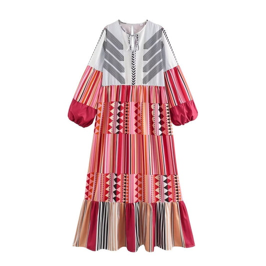 Printed Long Sleeved Hem Dress | Casual Boho Streetwear | same ANTHEM - multicolor / S