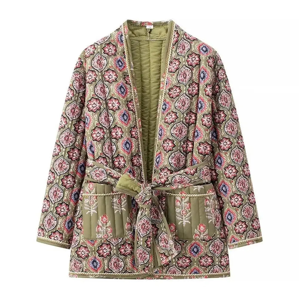 Printed Padded Cotton Cardigan with Belt – Soulmate Streetwear | same ANTHEM.** - Green / S