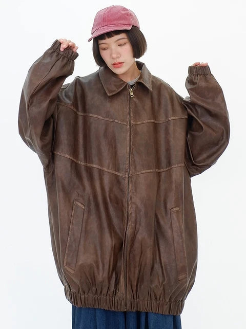 PU Leather Spliced Jacket – same ANTHEM | Soulmate Streetwear - Coffe / M