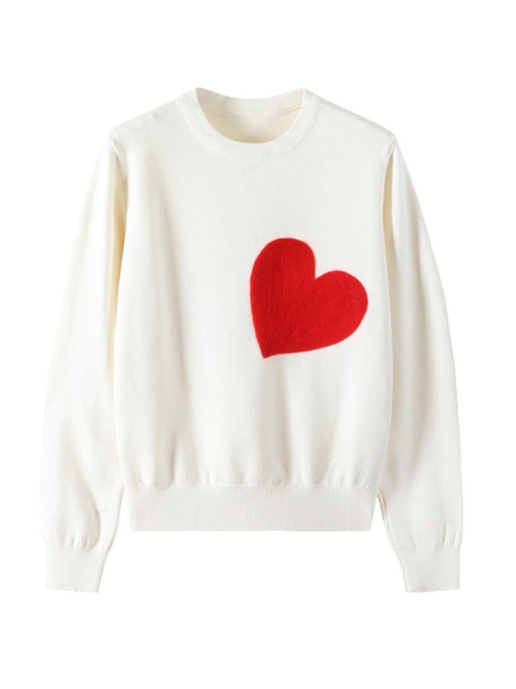 Red Heart Embroidered Knit Sweater – Harajuku Streetwear | same ANTHEM - Beige / One Size