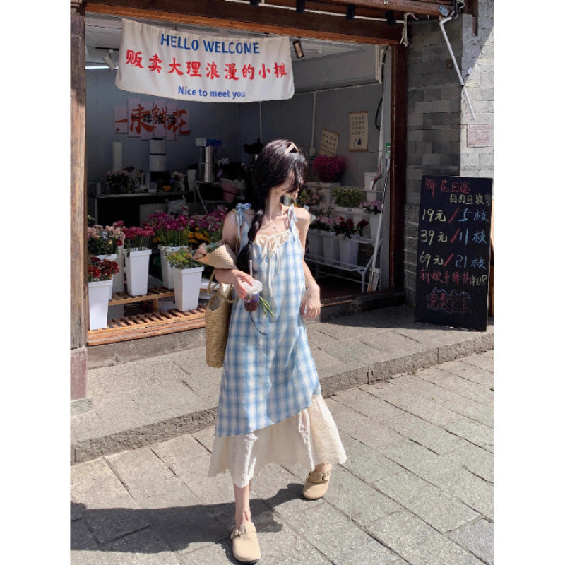 Red Plaid Two-Piece Strapless Dress Women | Vacation & Date Night | same ANTHEM. - B Yi 236 Blue Plaid / S