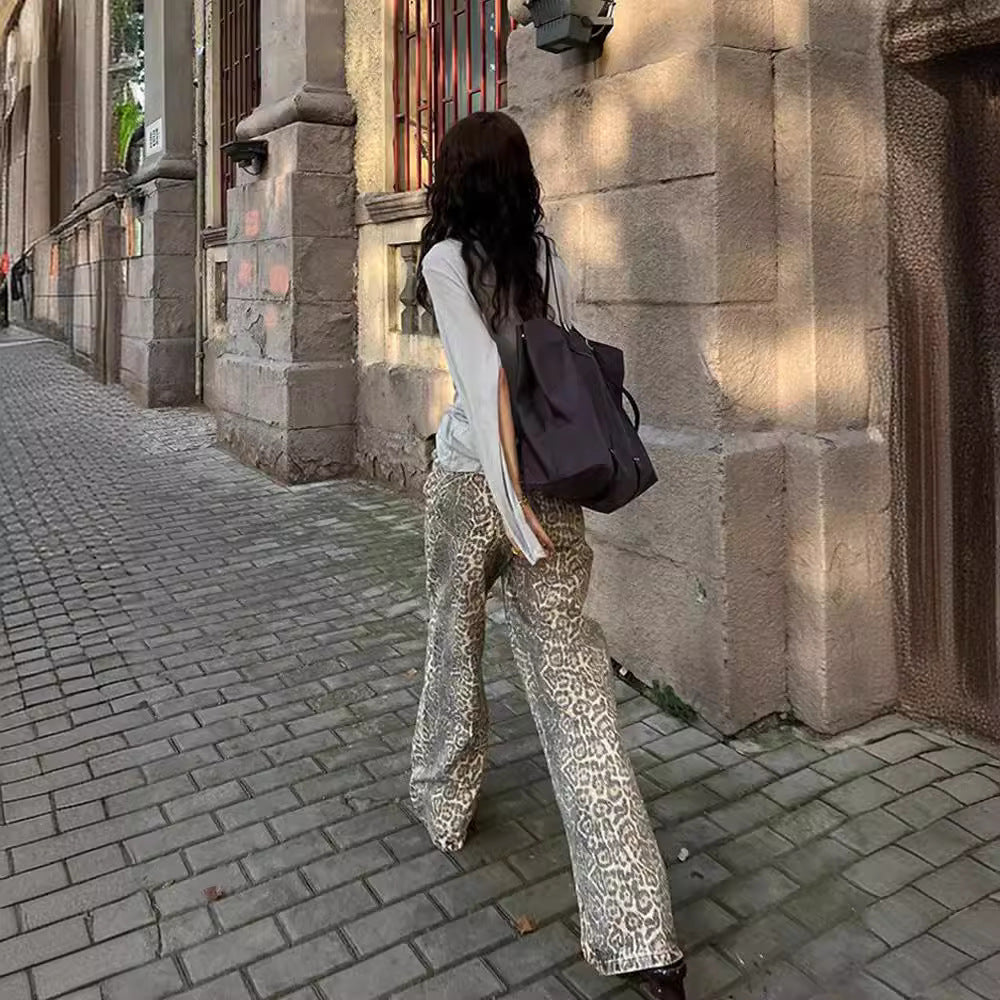 Retro Leopard Print Denim Pants | Wide-Leg High Waist Jeans | same ANTHEM.