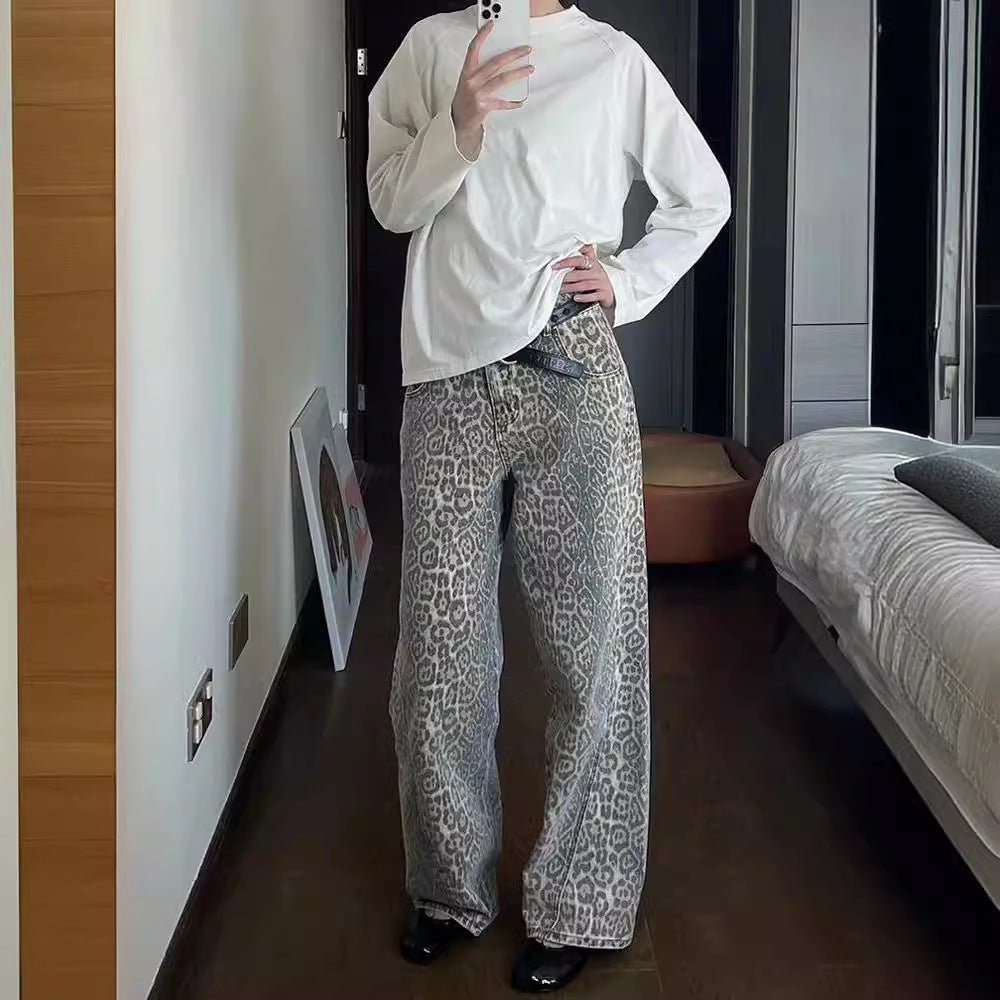 Retro Leopard Print Denim Pants | Wide-Leg High Waist Jeans | same ANTHEM.