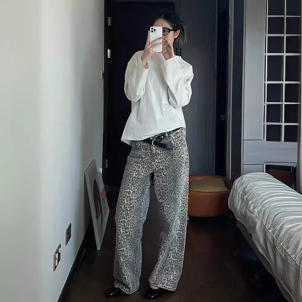 Retro Leopard Print Denim Pants | Wide-Leg High Waist Jeans | same ANTHEM.