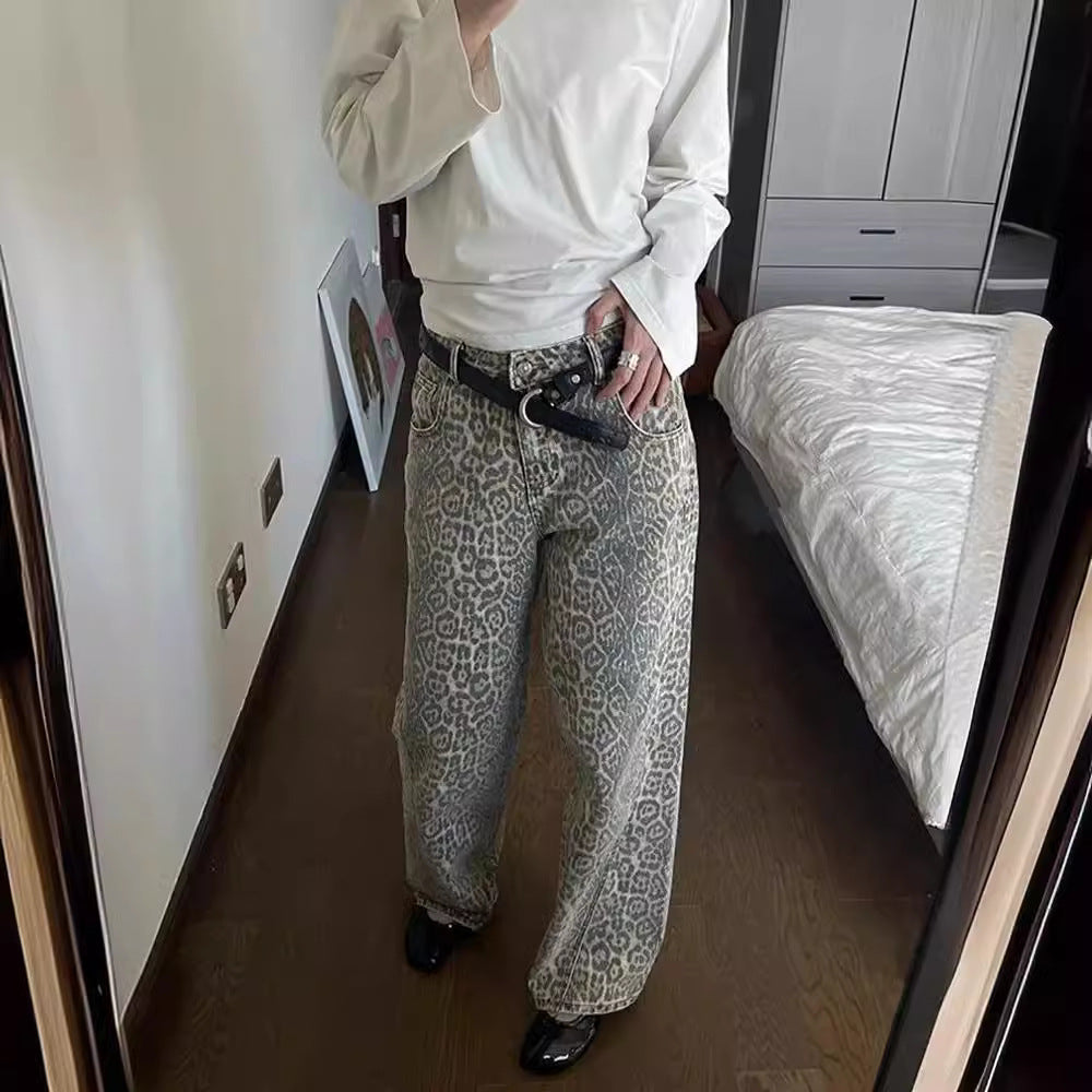 Retro Leopard Print Denim Pants | Wide-Leg High Waist Jeans | same ANTHEM.