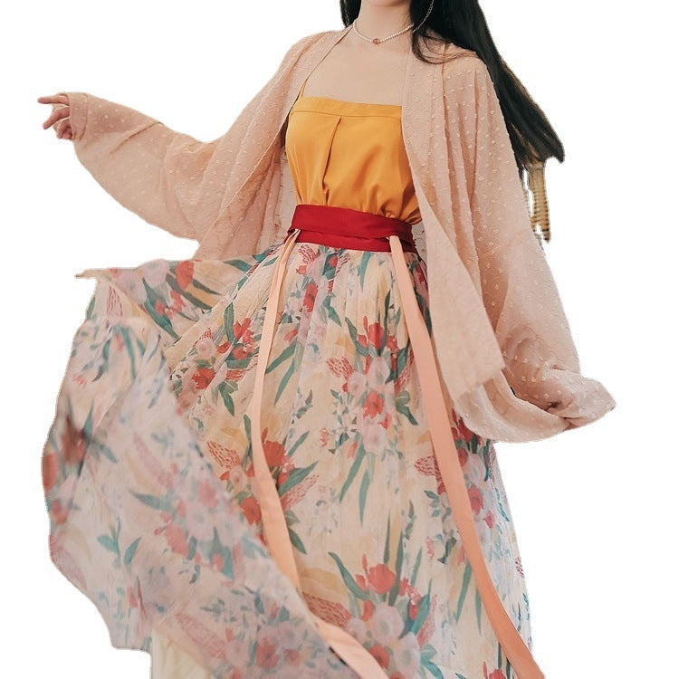Retro Romantic Floral 3-Piece Set | same ANTHEM - Mustard Pink Coat Free Size / Free size