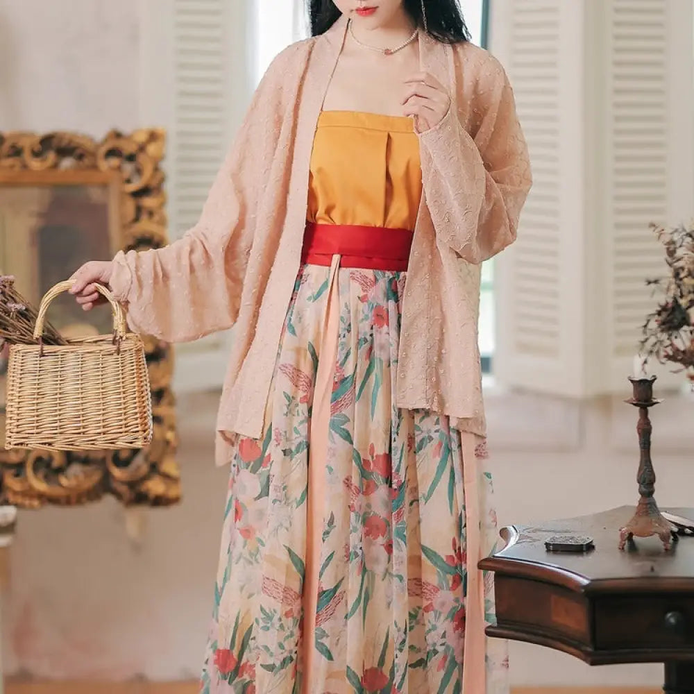 Retro Romantic Floral 3-Piece Set | same ANTHEM - Skirt Small Yellow Sling / L
