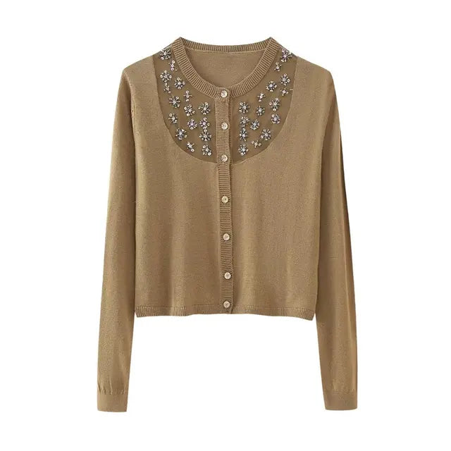 Rhinestone Knit Cardigan – dreamy soulmate streetwear | same ANTHEM. - TAUPE BROWN / S
