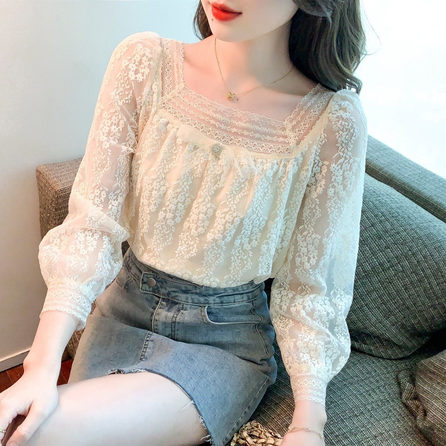 Romantic Boho Square Collar Chiffon Shirt – Vintage Cute Top for Lovers & Soulmates | same ANTHEM