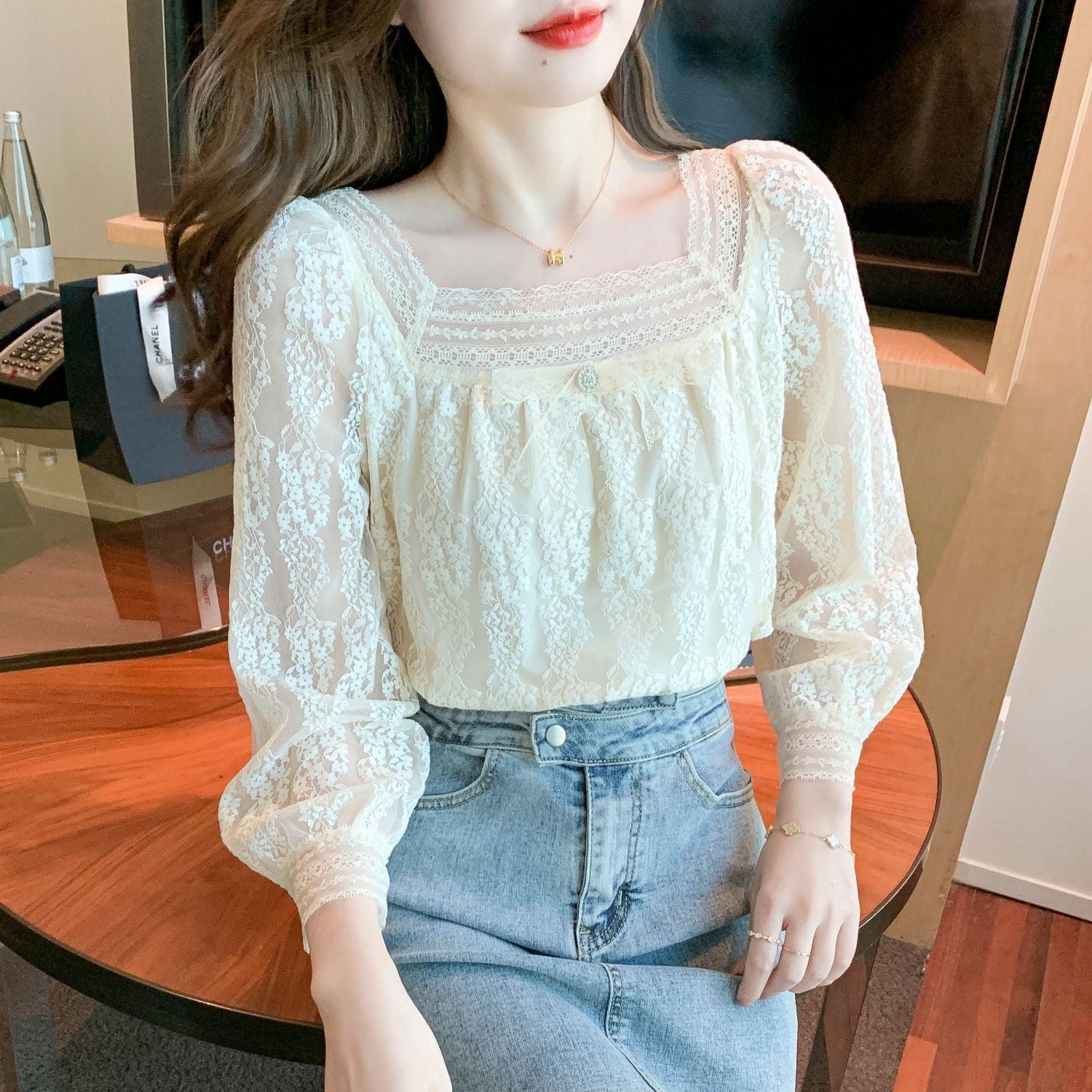 Romantic Boho Square Collar Chiffon Shirt – Vintage Cute Top for Lovers & Soulmates | same ANTHEM