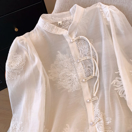 Romantic Chinese-Style Embroidered Chiffon Shirt – Dreamy Boho Look | same ANTHEM