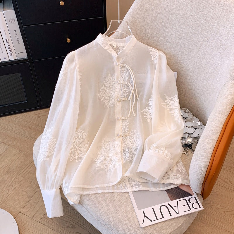 Romantic Chinese-Style Embroidered Chiffon Shirt – Dreamy Boho Look | same ANTHEM