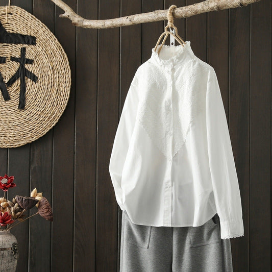 Romantic French White Embroidered Cotton Shirt – Elegant Fairy Dream Top for Lovers & Soulmates | same ANTHEM
