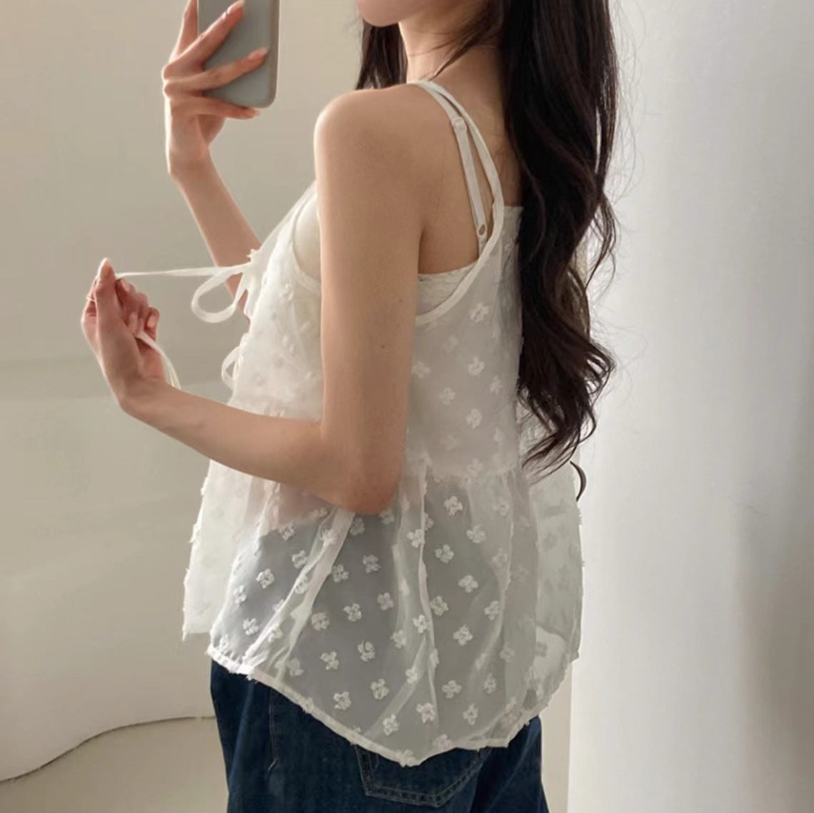 Romantic Lace-Up Jacquard Dress – Dreamy French Vibes | same ANTHEM