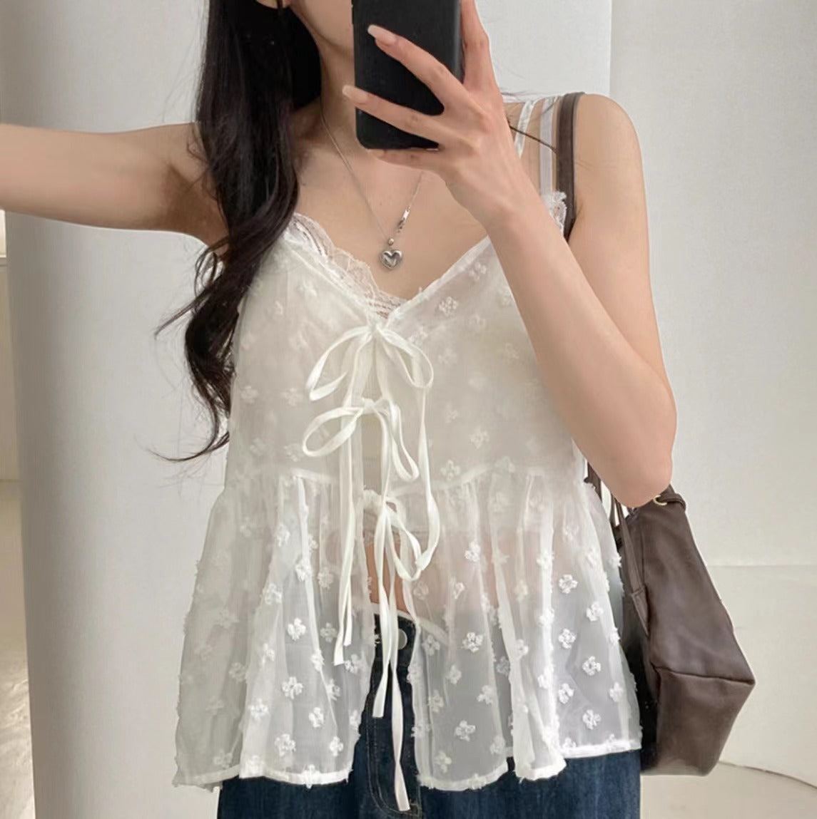 Romantic Lace-Up Jacquard Dress – Dreamy French Vibes | same ANTHEM - White / Free Size