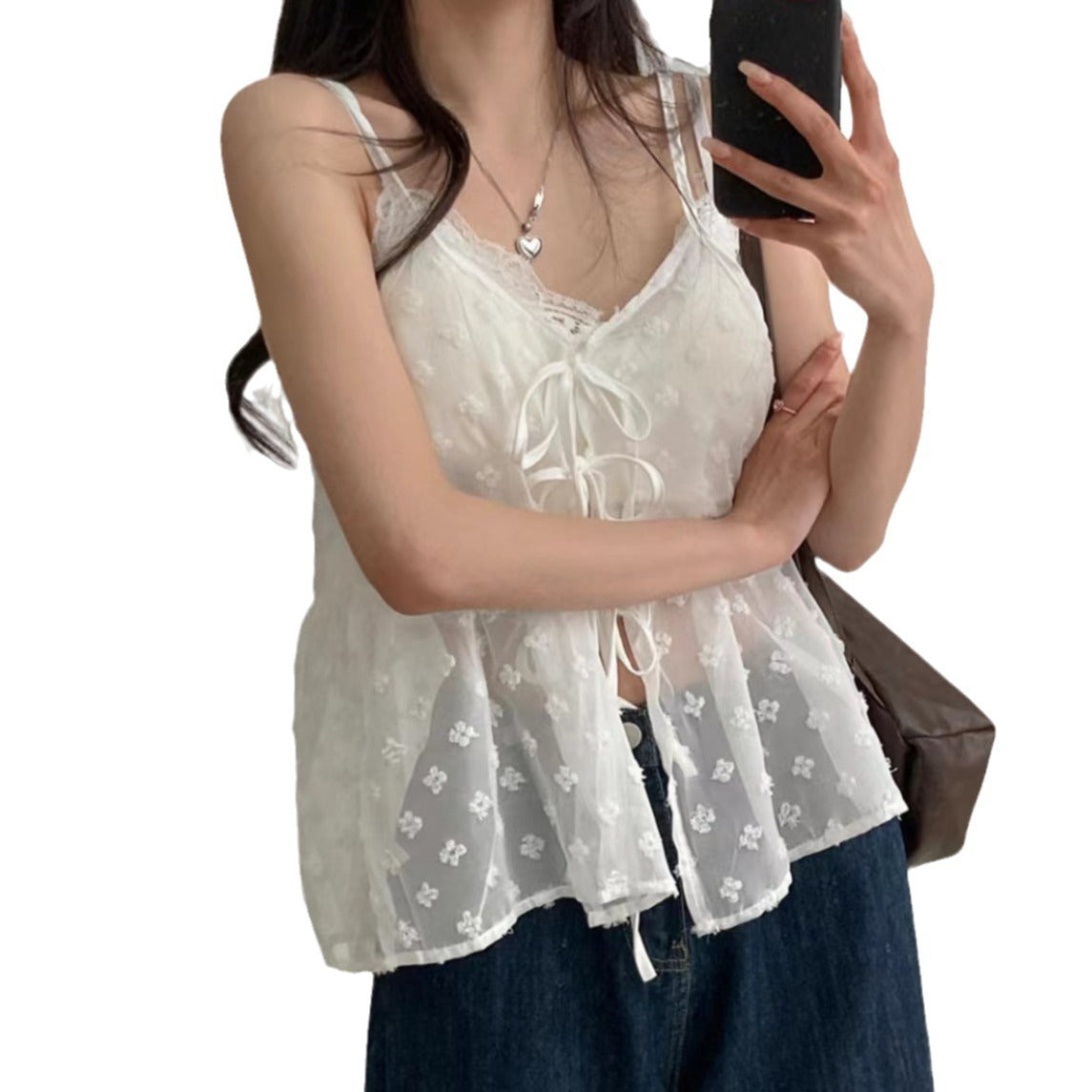 Romantic Lace-Up Jacquard Dress – Dreamy French Vibes | same ANTHEM