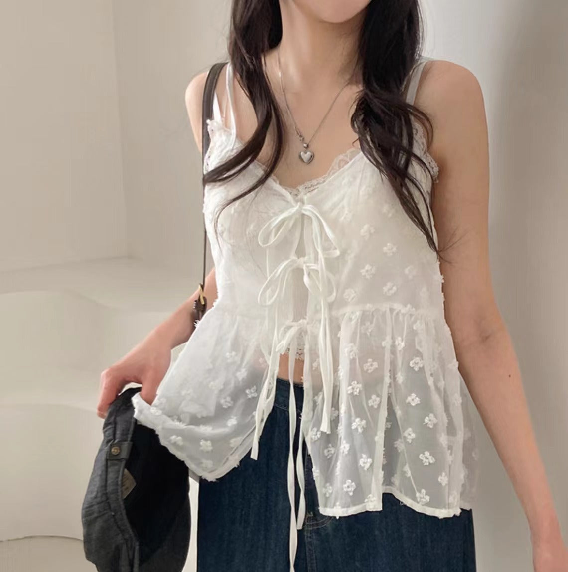 Romantic Lace-Up Jacquard Dress – Dreamy French Vibes | same ANTHEM
