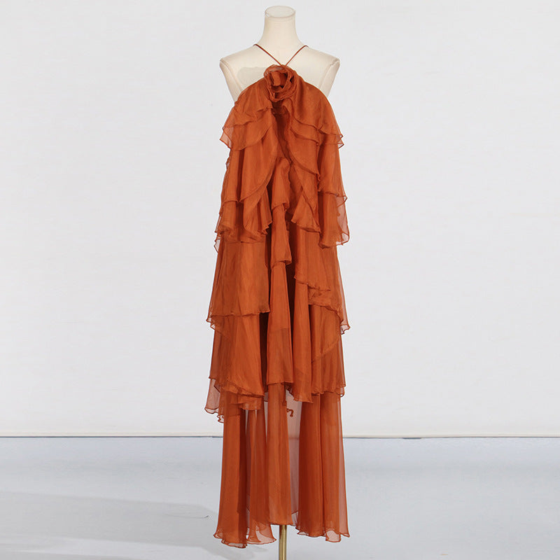 Romantic Lotus Leaf Tulle Long Dress | Dreamy Night Dress | same ANTHEM - orange / S