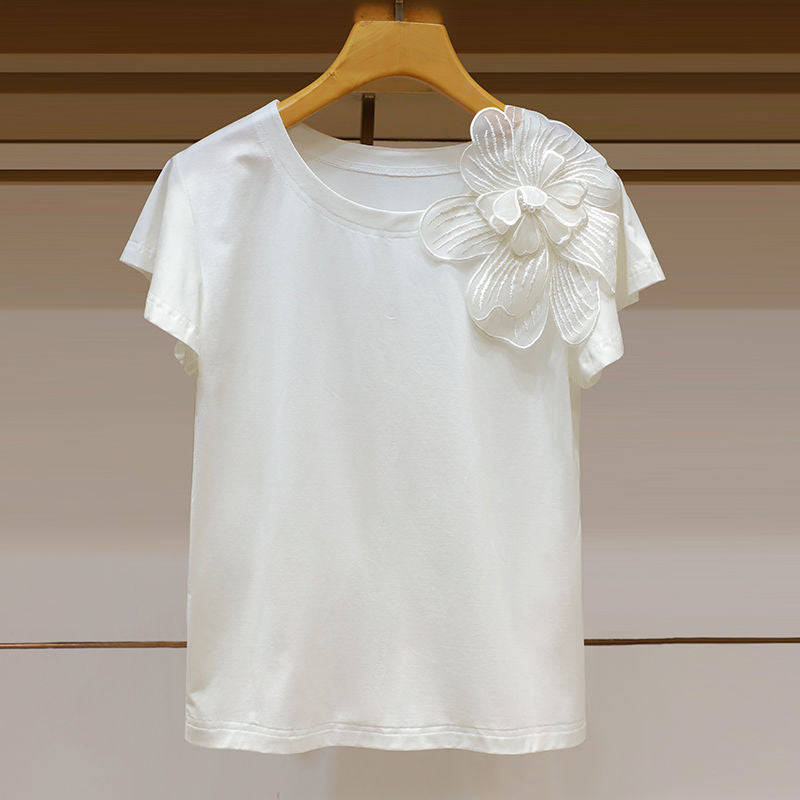 Romantic Ruffle Sleeve Flower Top – Dreamy French Vibes | same ANTHEM - White / L