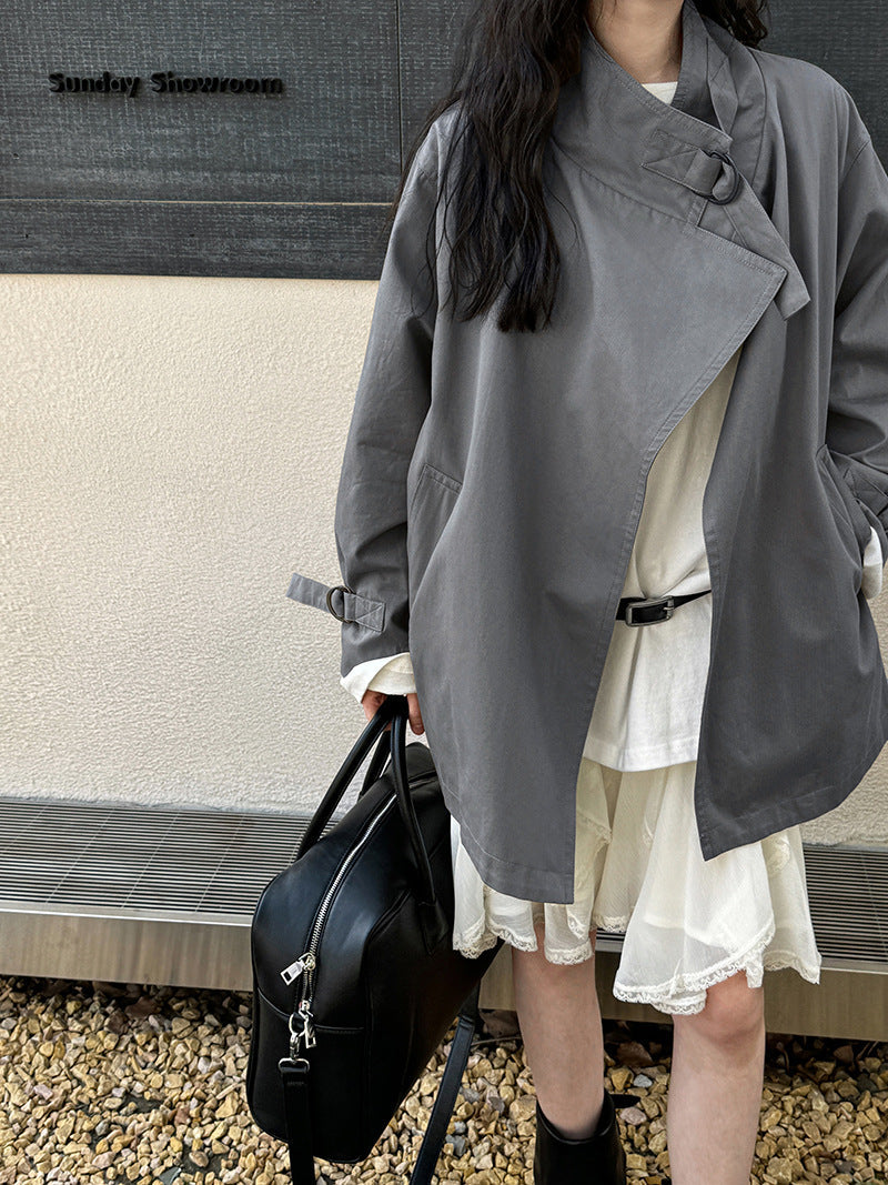 Romantic Stand Collar Trench Coat | same ANTHEM - gray / M