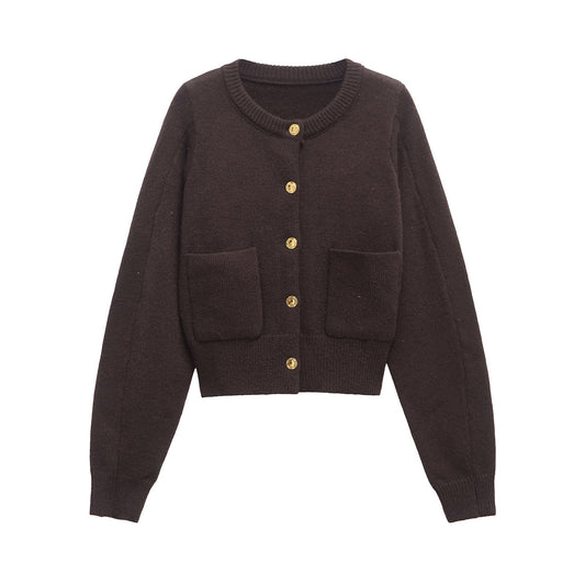 Round Neck Buttoned Knit Cardigan – Soulmate Streetwear | same ANTHEM - coffee / S