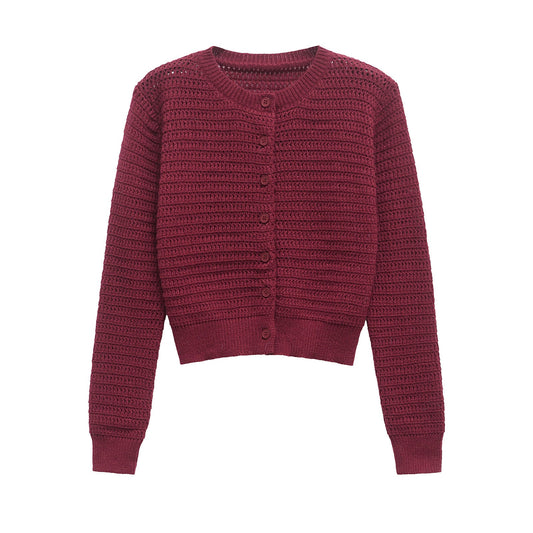 Round Neck Knitted Cardigan – Soulmate Streetwear | same ANTHEM - wine red / S