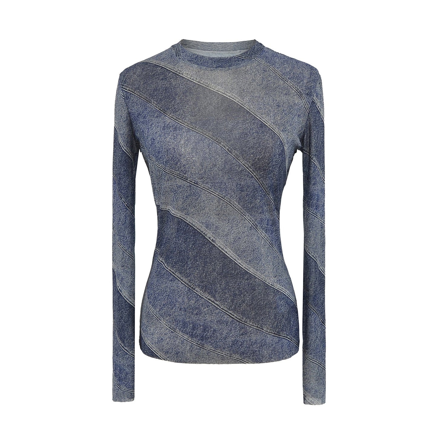 Round Neck Long-Sleeve Printed T-Shirt Women | Loose Streetwear Top | same ANTHEM. - Blue / One Size