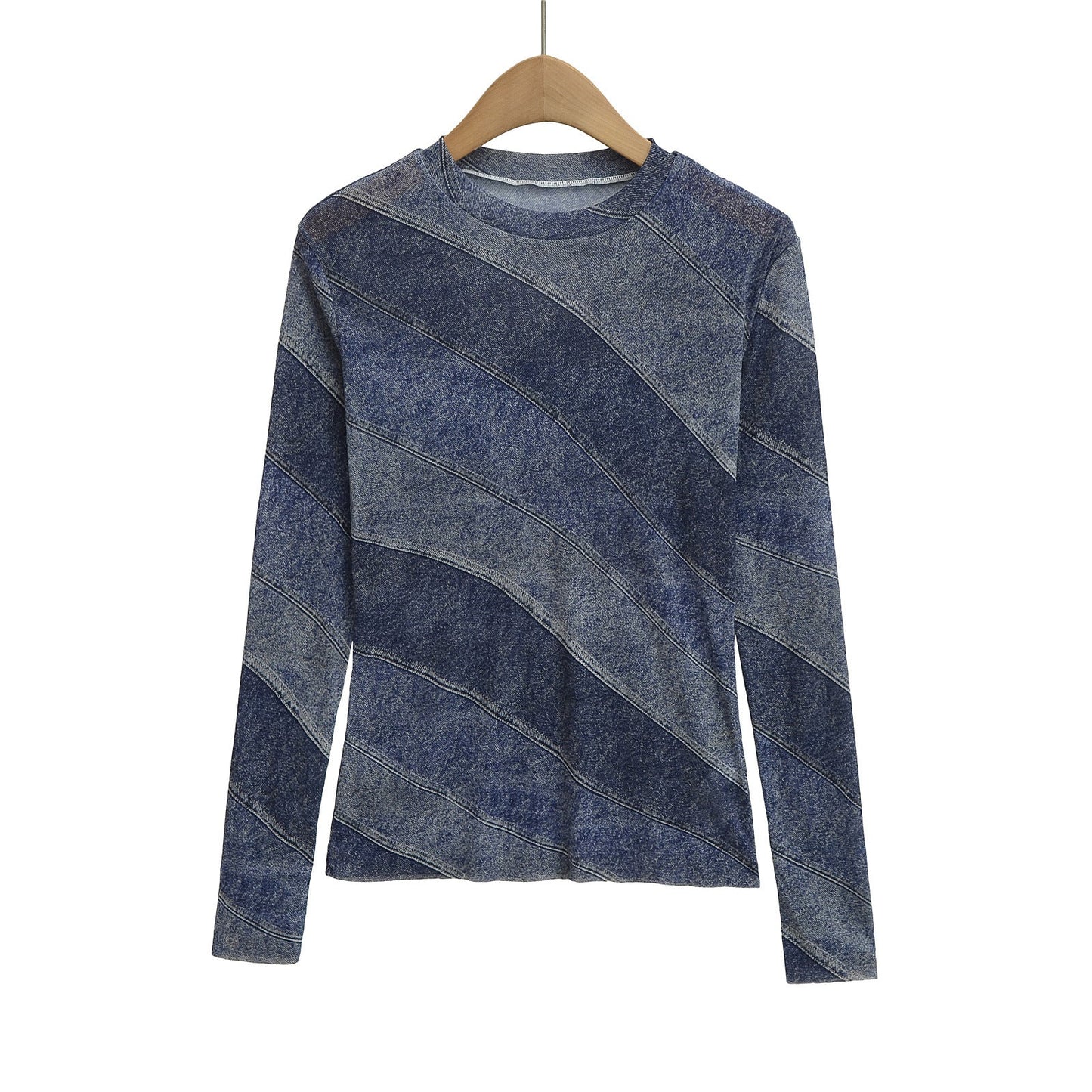 Round Neck Long-Sleeve Printed T-Shirt Women | Loose Streetwear Top | same ANTHEM. - Blue / One Size