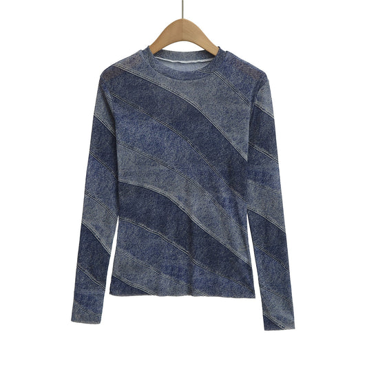 Round Neck Long-Sleeve Printed T-Shirt Women | Loose Streetwear Top | same ANTHEM. - Blue / One Size
