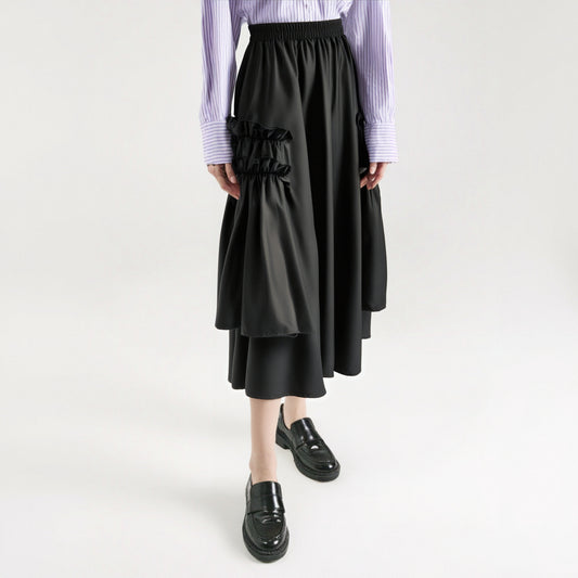 Ruffle Edge Patchwork Black Skirt – French & Japanese Streetwear | same ANTHEM