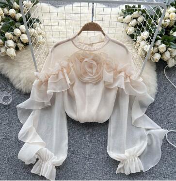 Ruffle Mesh Shirt – Dreamy Boho French Style | same ANTHEM - One size / Apricot