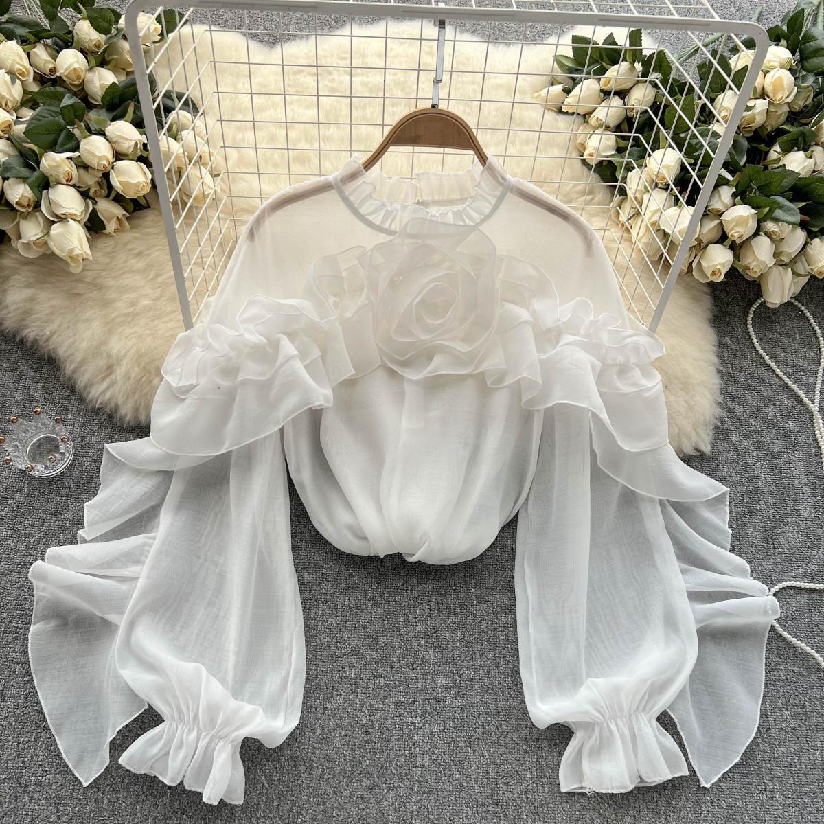 Ruffle Mesh Shirt – Dreamy Boho French Style | same ANTHEM - One size / White