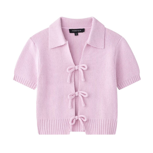 same ANTHEM. Bow Knit Top – Sweet Collar Streetwear for Soulmates & Besties - pink / S