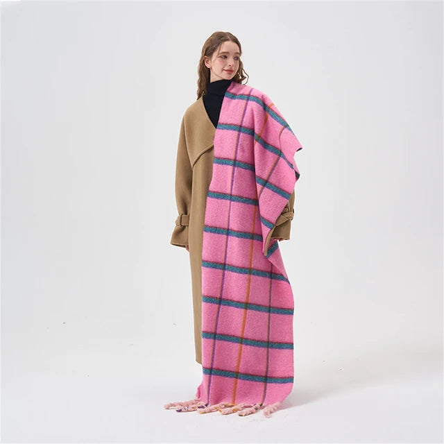 same ANTHEM. Handmade Pink Plaid Scarf – Soulmate Streetwear Warmth & Style - B / 50x205cm