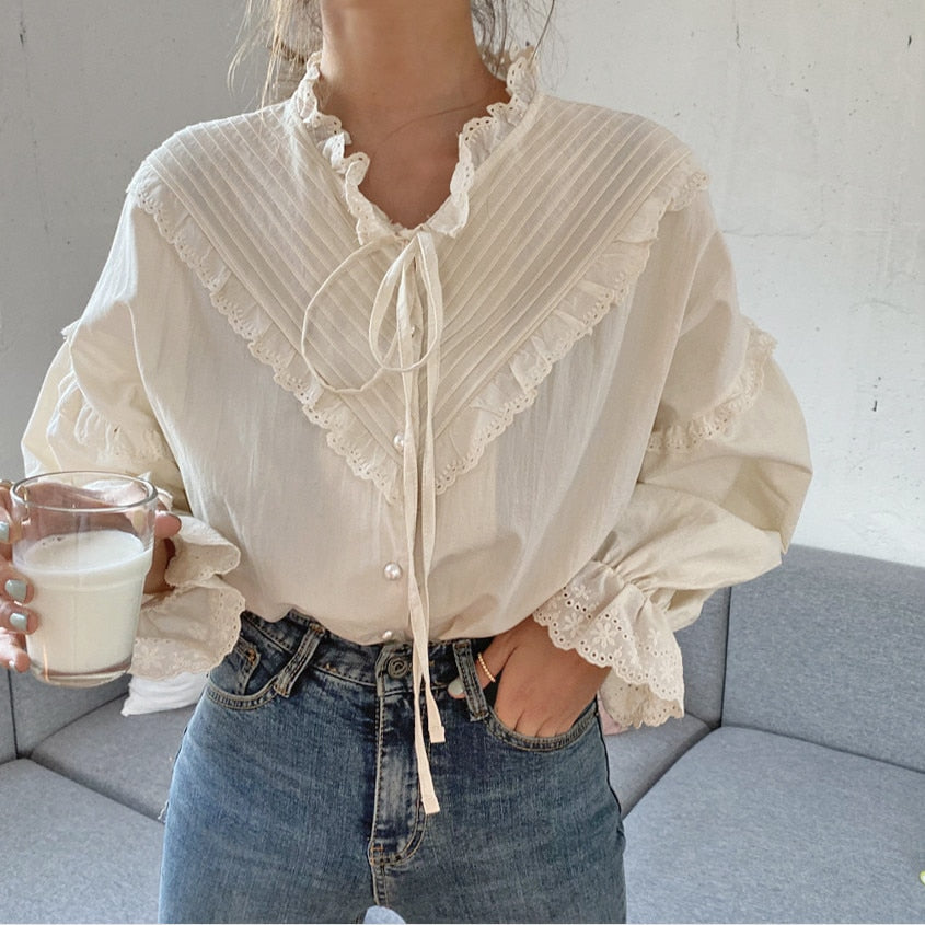 same ANTHEM. Hollow Out Vintage Blouse – Loose Korean Style Soulmate Streetwear - One Size / photo color