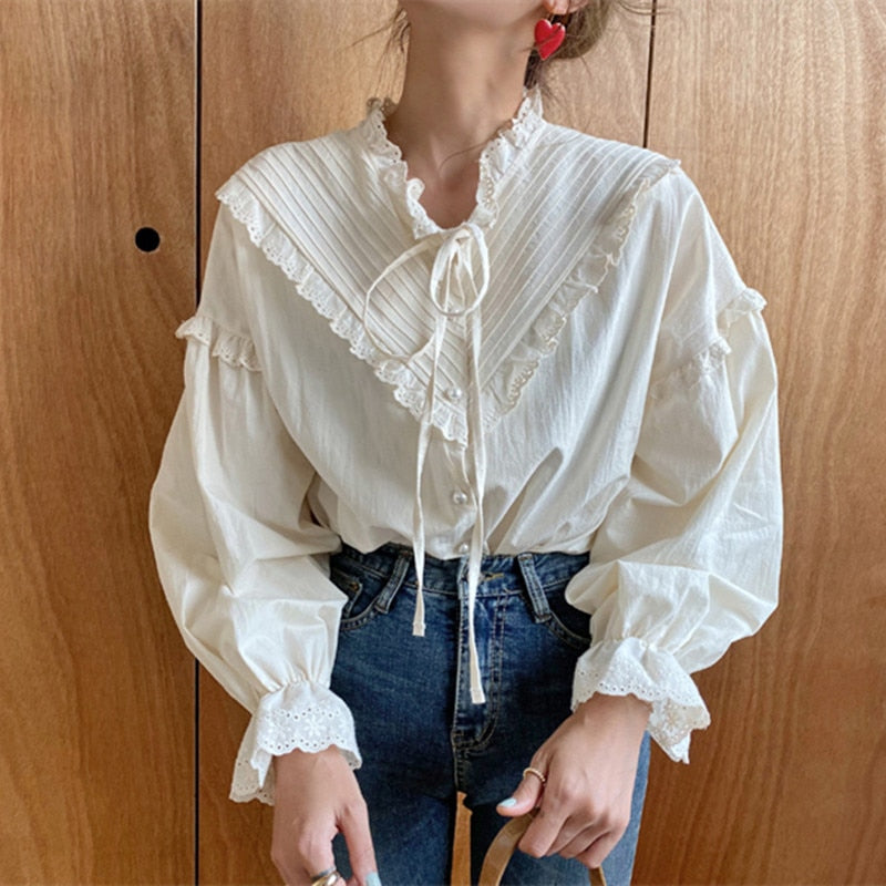 same ANTHEM. Hollow Out Vintage Blouse – Loose Korean Style Soulmate Streetwear - One Size / photo color
