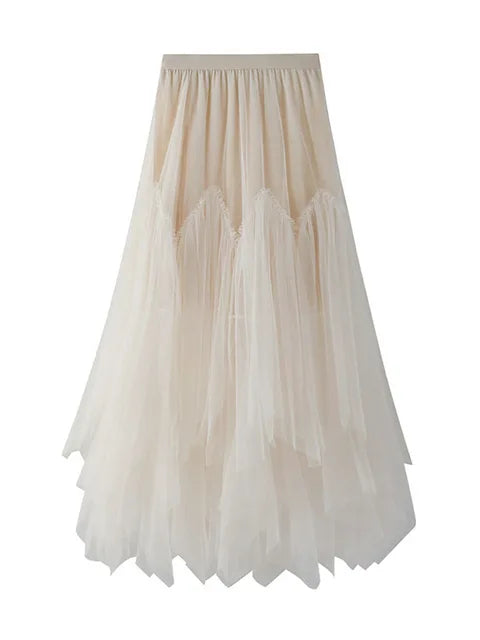 same ANTHEM. Irregular Mesh Puffy Skirt – Dreamy Streetwear for Soulmates - Apricot / One Size