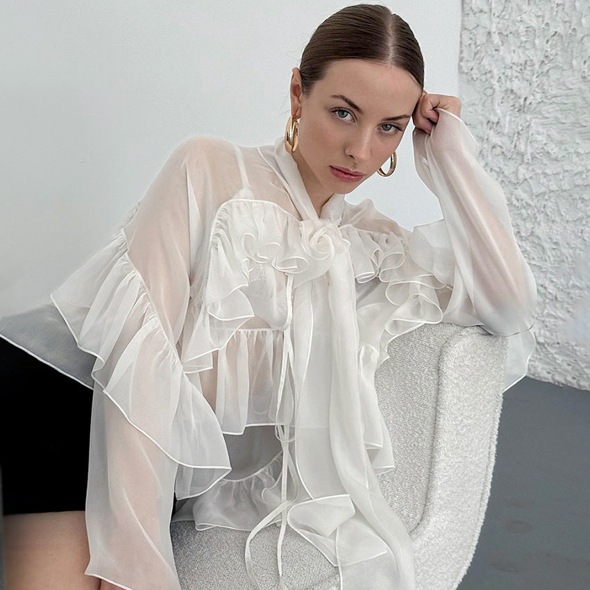 same ANTHEM. V-Neck White Ruffled Tencel Top – Soulmate Streetwear for Women