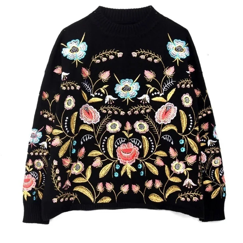 same ANTHEM. Vintage Flower Embroidery Sweater – Korean Autumn Soulmate Streetwear - black / One Size