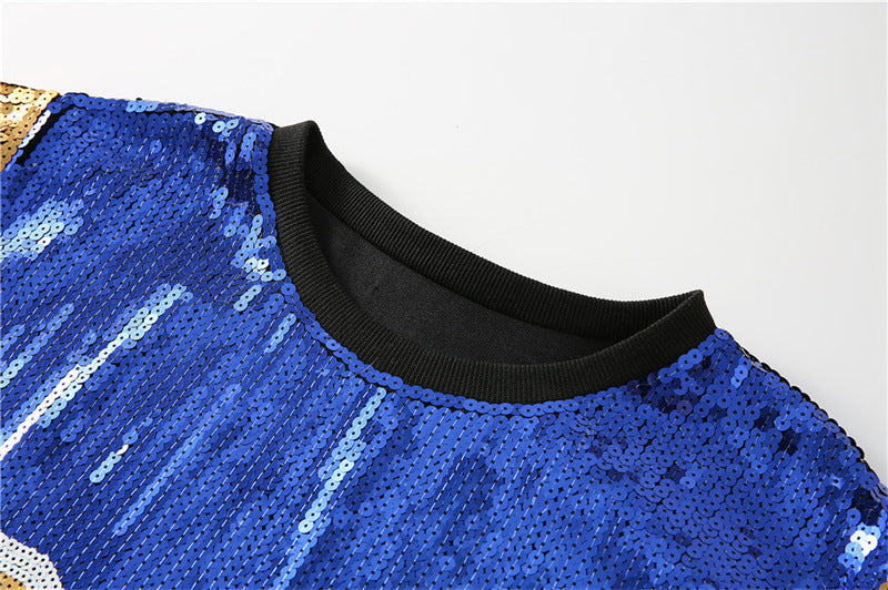Sequin Sports Jersey Top for Women | Trendy Streetwear | same ANTHEM. - BLUE / One Size